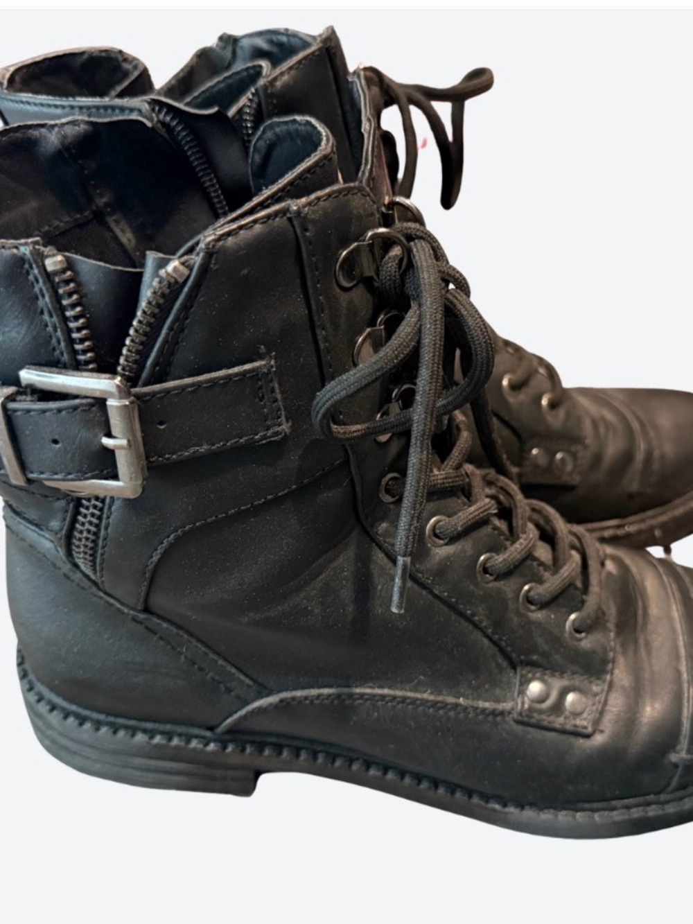 G by Guess Black Lace-Up Combat Boots with Buckle